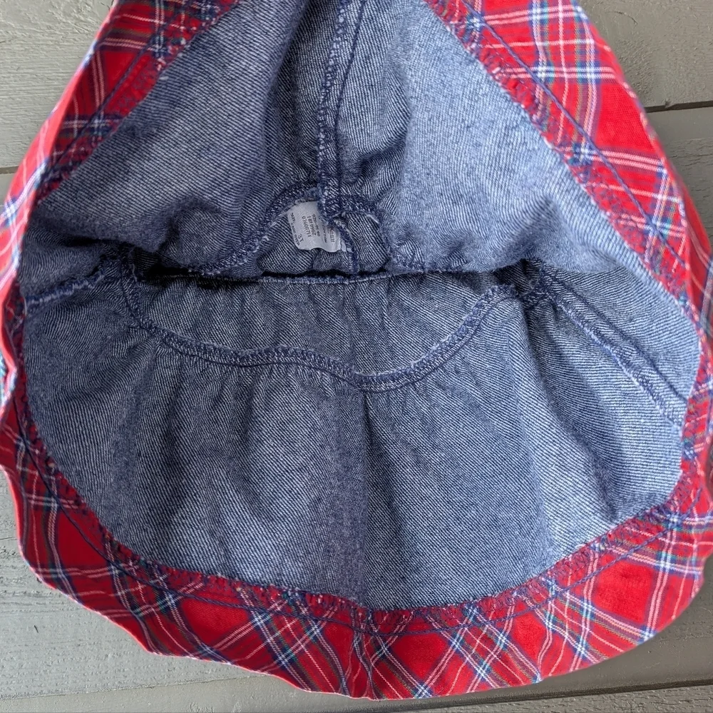 VTG 80s OshKosh B'gosh Blue Denim Skirt with Red Plaid Hem Elastic Waist Size 3T